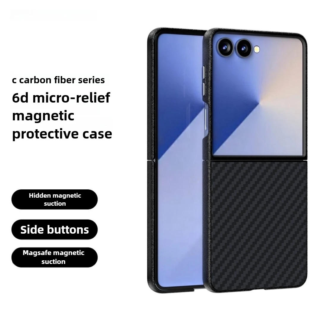 

Магнитный чехол для телефона Kevlar Magsafe для Samsung Galaxy Z Flip 7 Flip7Fe Flip6 Flip5, беспроводная зарядка, углеродное волокно, 6D рельефный чехол