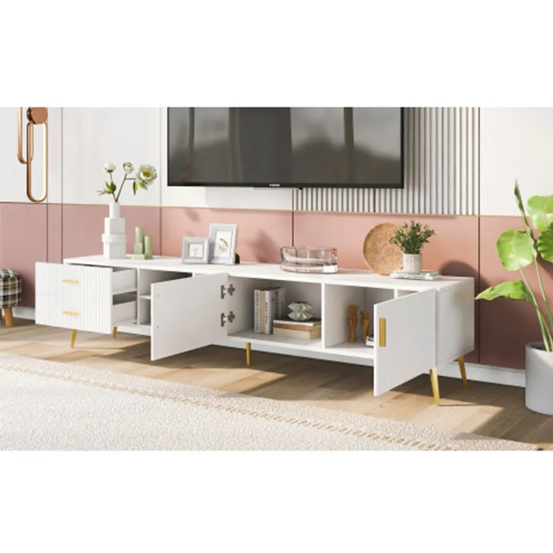 Mueble para TV moderno con 5 patas color champán: televisores duraderos, elegantes, espaciosos y versátiles de almacenamiento hasta 77" (blanco)