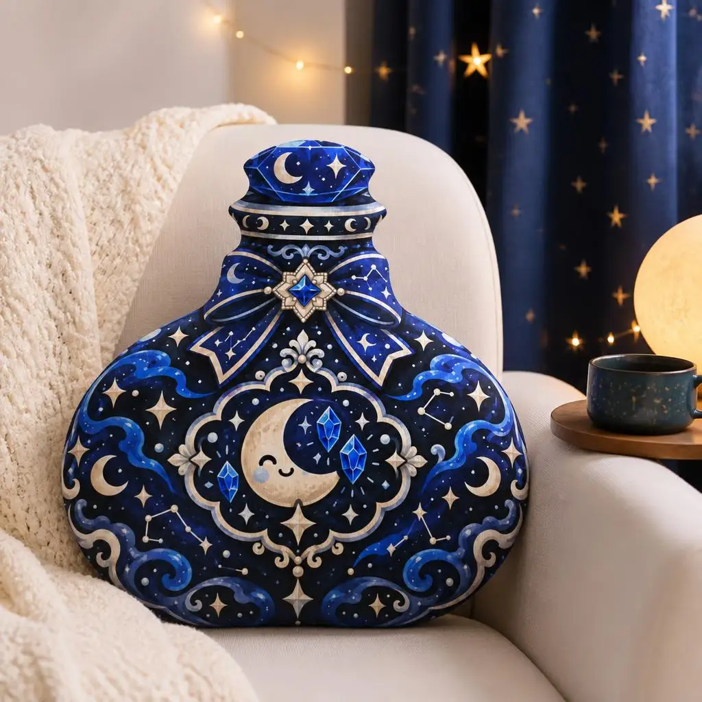 Celestial Potion Bottle Shaped Plush Pillow Witchy Magic Moon Crystal Cushion Halloween Throw Pillow Mystical Home Decor Gift