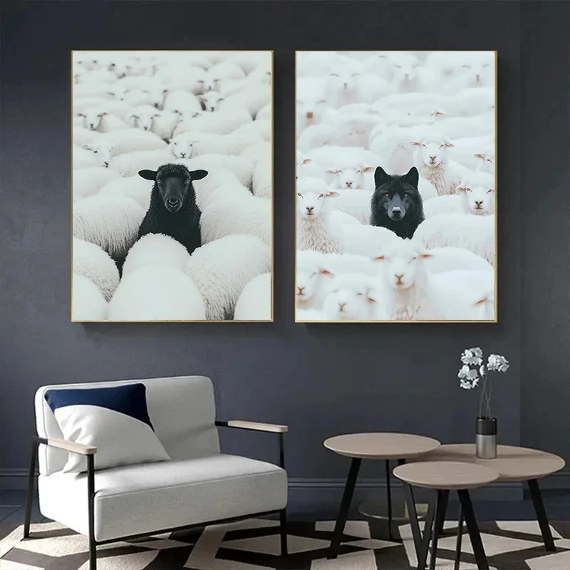 ملصق قماش الأغنام السوداء، ديكور فني كلاسيكي على الطراز القديم، ديكور معلق على الحائط بدون إطار، عمل فني مطلي، ديكور منزلي