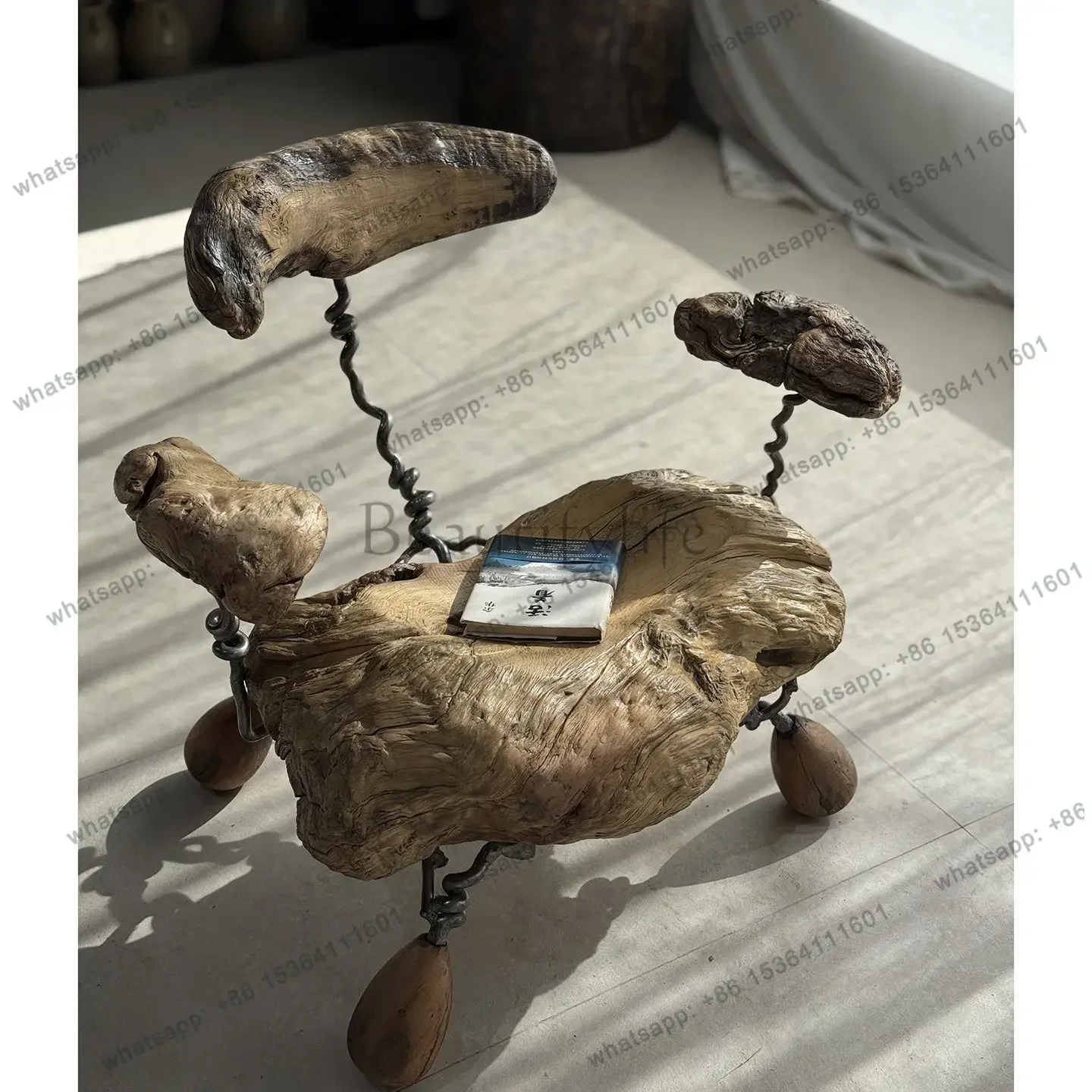 D3855Surprise wind log art tree stump single back stool original ecological medieval chair