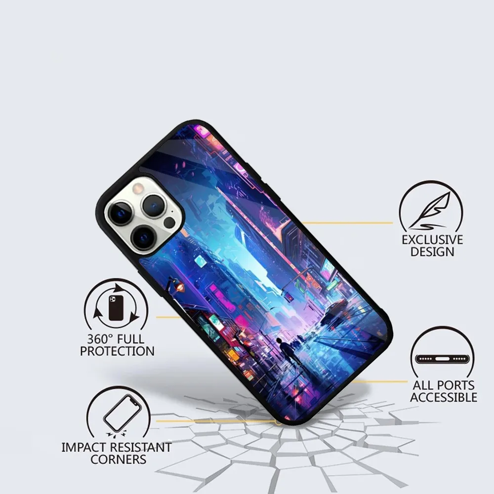 Neon Blue Cyberpunk Tokyo Street  Phone Case For iPhone 15,14,13,12,11,Plus,Pro,Max Mini Magsafe Magnetic Wireless Charging