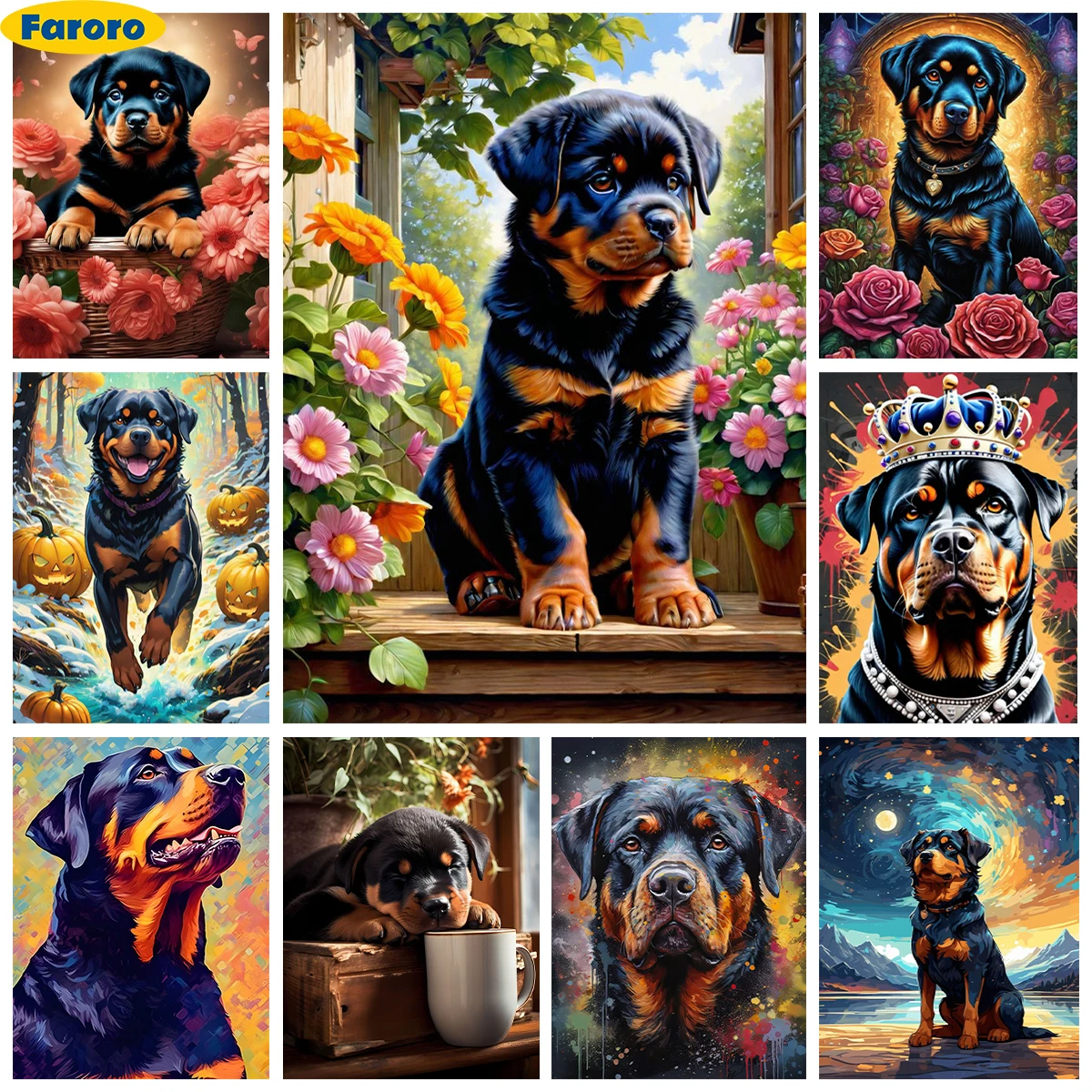 Rottweiler 5D Diamond Painting Cartoon Pet Dog Portrait Diy Diamond Embroidery Cross Stitch Kit Creative Gift Home Wall Decor