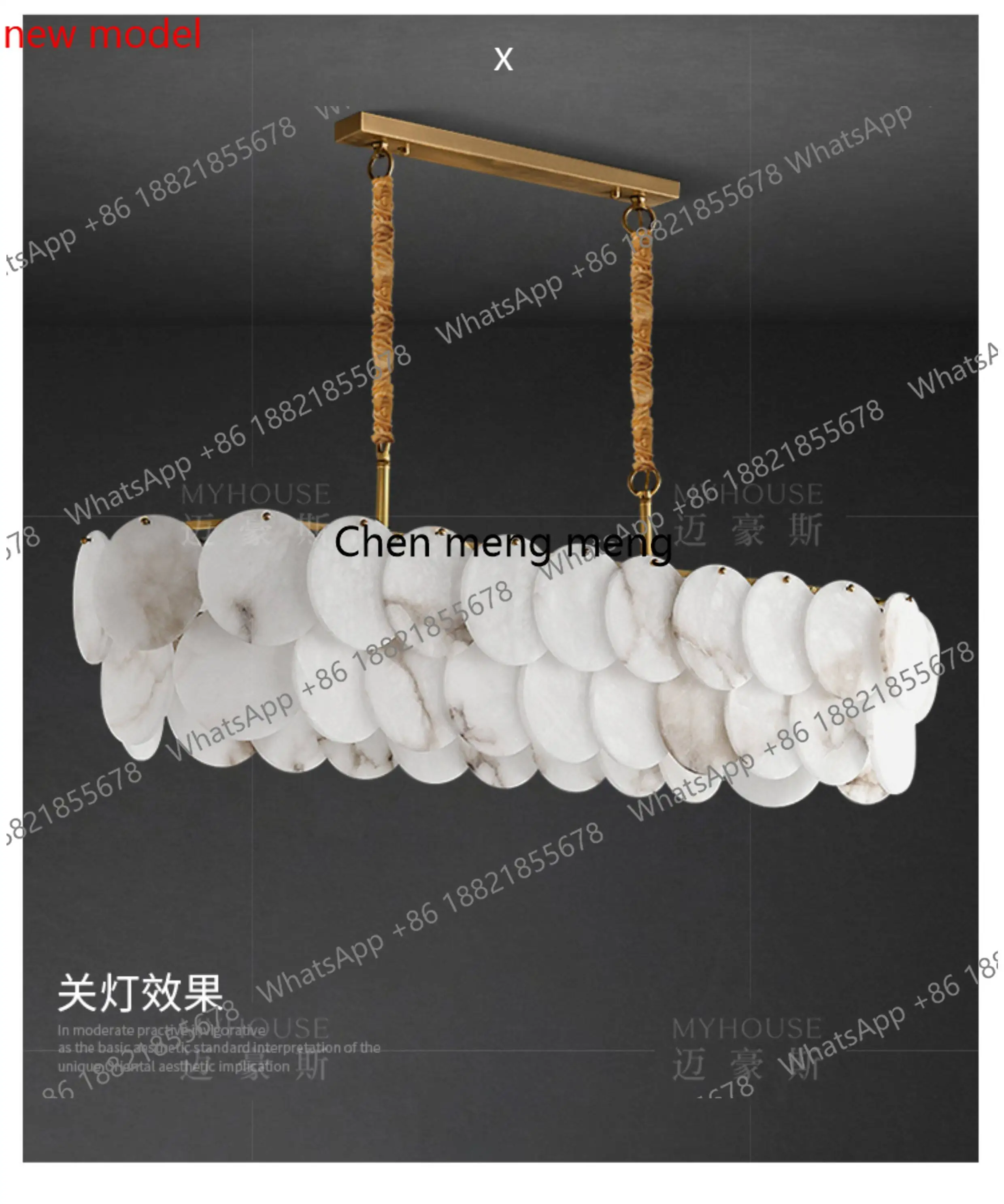 All copper, natural marble chandelier, post-modern light luxury restaurant, retro, lamps