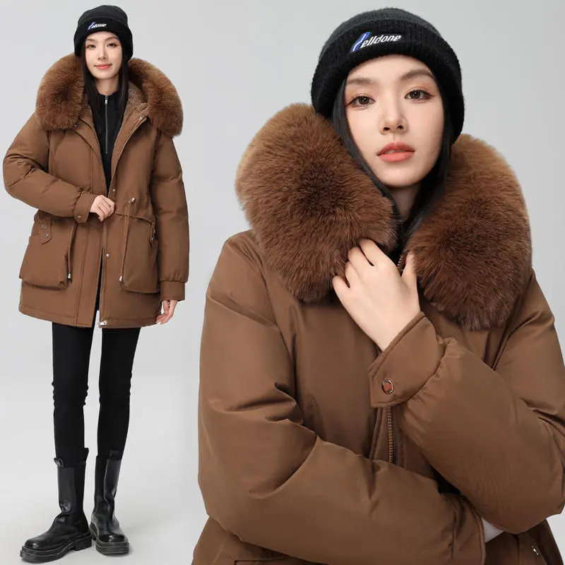 

Женская осенняя парка из меха, устойчивая к сминанию, длинная, регулируемая, утепленная, гладкая, уютная, в европейском стиле, с широкой талией, круглым вырезом, наклонная, для офиса