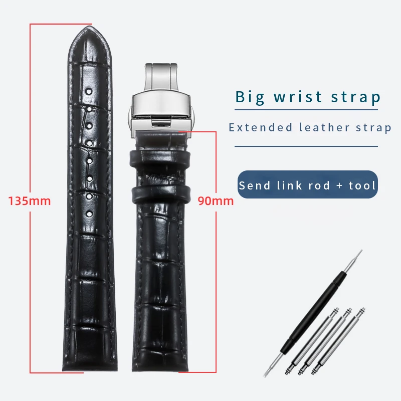 

BRETA 20MM 21MM 22MM big wrist strap 135+90mm Men's leather watch strap for longines Oris Seagull watch accessories