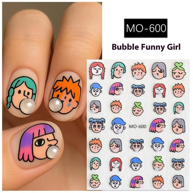 Cartoon Cute Bubble Blowing Girl Nail Art Stickers Manicure Decals Decoration Summer Nail Charm Nail Salon Accessories