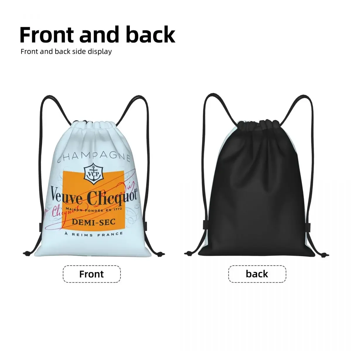 Mochila com cordão para homens e mulheres, mochila esportiva, leve, luxo, Clicquots, champanhe, academia, treinamento, personalizado