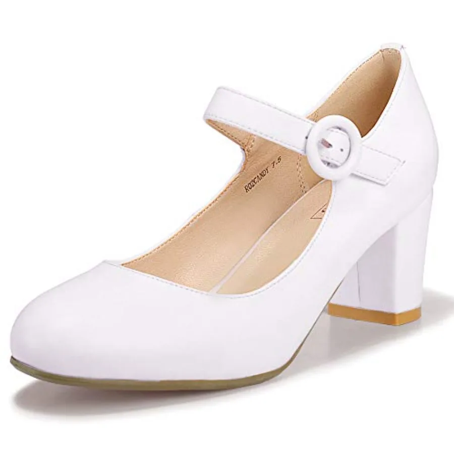 

Women's Candy Dress Mary Jane Shoes Low Block Heels Closed Round Toe Office Work Church Wedding Pumps