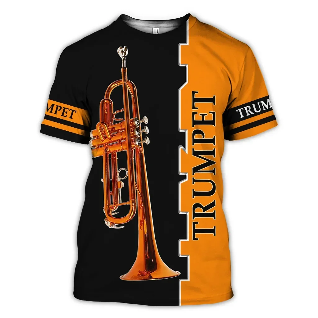 Summer Harajuku Piano Music Short Sleeve Hip Hop O Neck Vintage Casual Shirt Trend for Men Instrument Saxophone Graphic T-shirt