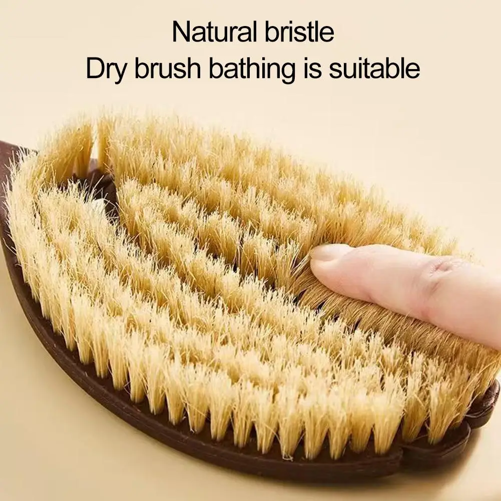 فرشاة حمام طبيعية بمقبض خشبي طويل، فرشاة تقشير الجسم وتدليك الظهر لتنظيف الجسم #3