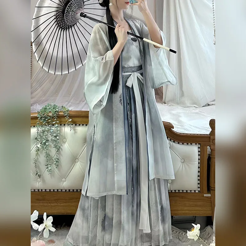 

Древняя традиционная китайская одежда, женское винтажное элегантное платье феи ханьфу, комплект династии Сун, женские милые танцевальные сценические костюмы