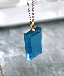 Natural Blue Aquamarine Bead Pendant 18K Gold 23.1*14.6*5mm Women Fashion Aquamarine Blue Rare 18K Gold Necklace AAAAA