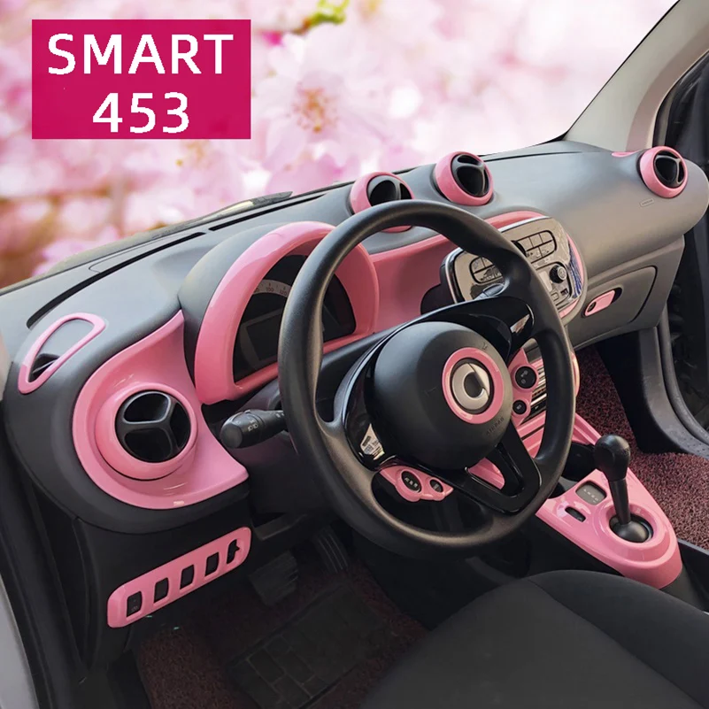 Pink Interior Decoration Cover Full Set Car Stickers For Smart 453 Fortwo Forfour Air Panel Headlight Adjust Door Bowl Dashboard