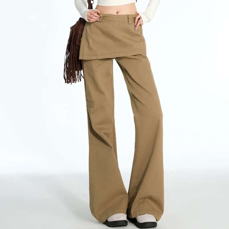 Plus Size Retro Fake Zweiteilige Furz-Vorhang-Jeans 2025, Frühling und Herbst, Micro-Pull-Cargo-Schlankheitshose, gerade gestapelt, weites Bein