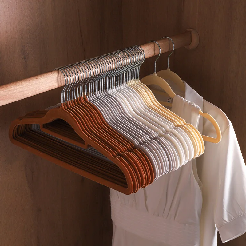 

10pcs/set Transparent flocking clothes hanger, non slip and traceless velvet clothes hanger