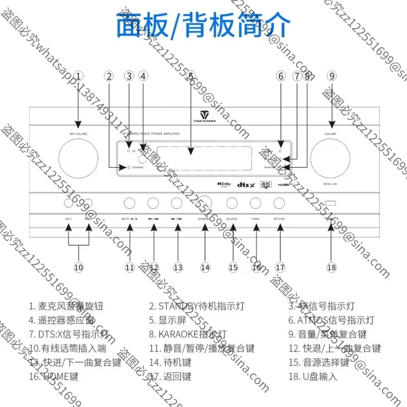Suitable for AT-2300Pro High Power 7.1.4 Atmos Decoding AV Cinema Amplifier Power Amplifier Accessories