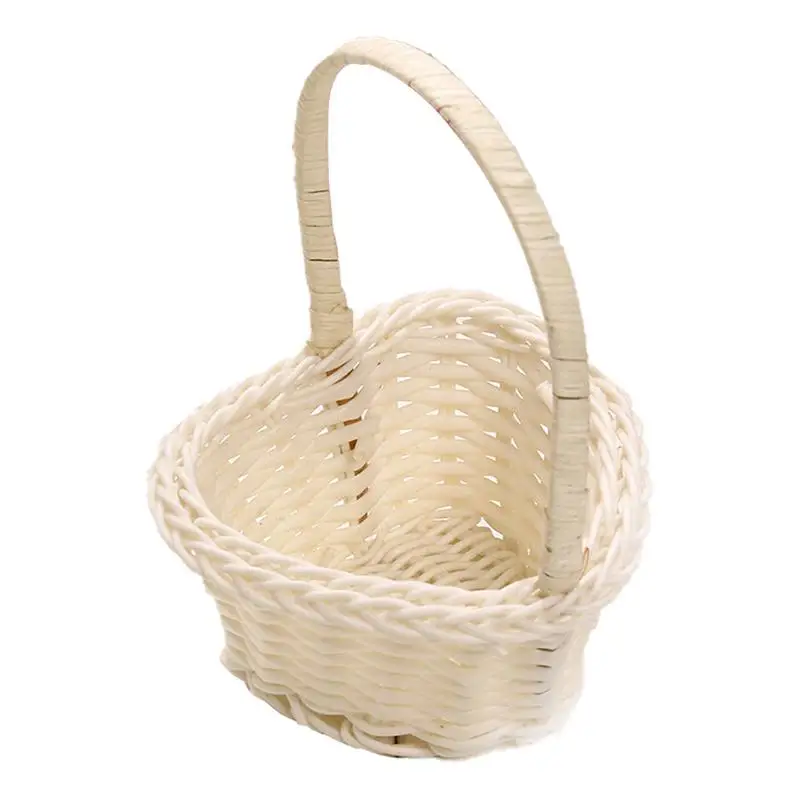 Hand Made Wicker Flower Basket Portable Handle Party Wedding Picnic Decorative DIY Basket Kid Gift Easter Wicker Rattan Storage