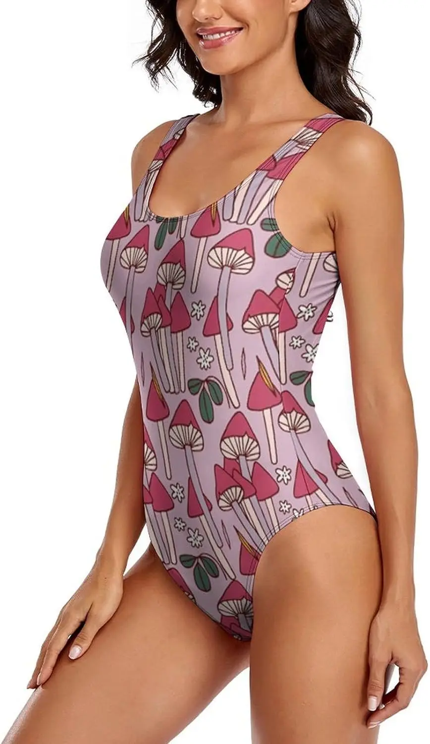 ملابس سباحة نسائية من قطعة واحدة من Luxy Trio Pink Mushrooms ملابس سباحة للتدريب الرياضي