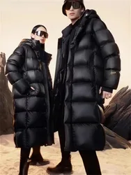 Winter flauschige warme Daunen jacke Männer lange Daunen mantel Frauen Kapuze schick Vintage Reiß verschluss wind dicht Langarm dicken Parkas Puffer