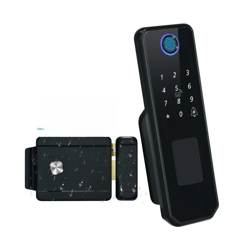 

Double-sided fingerprint waterproof wiring-free smart garden lock, outdoor sun-resistant iron door lock, bull head lock