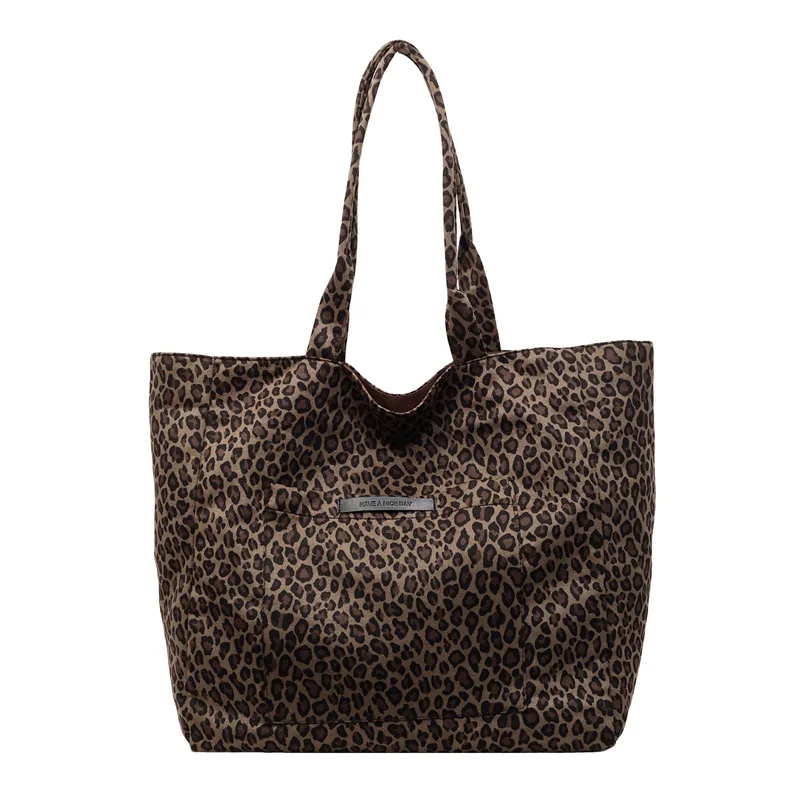 

Leopard Print Canvas Tote Bag for Women - 2025 Fall Winter New Large Capacity Versatile Shoulder Bag for College Students