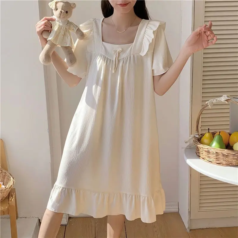 

New Mid-length Summer Nightgown Loose Short-sleeved Korean Pajamas Home Clothes Women's Wear Dress Sleep Sexy Night Lingeries