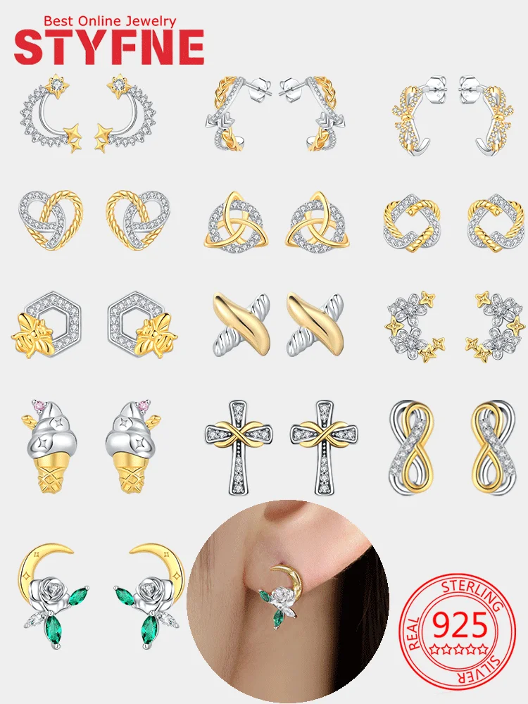 

Earrings 925 sterling silver for Women Woven Heartshaped Twisted Earrings Colorful Bows Exquisite Jewelry Earrings Gift