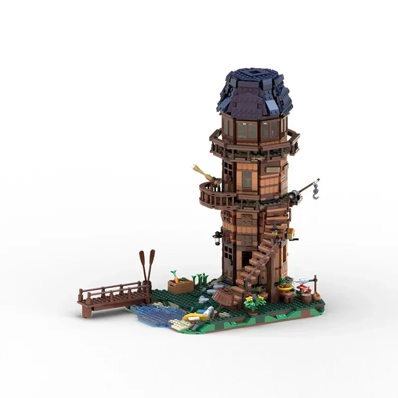 Middeleeuwse Street View Model MOC Bouwstenen Vuurtoren Wachttoren Modulaire Technologie Cadeau Vakantie Monteer Kinderen Speelgoed Pak