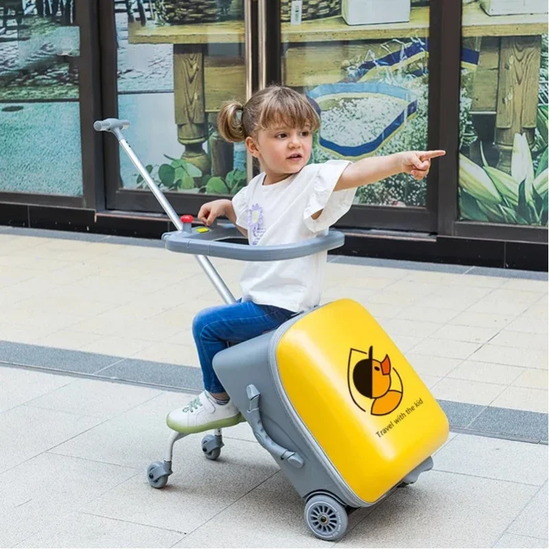 Mode Schattige Pony Cartoon Trolley Case Zit Reistassen Voor Kinderen Rollende Bagage Spinner Koffer Wielen Gele Eend 20"