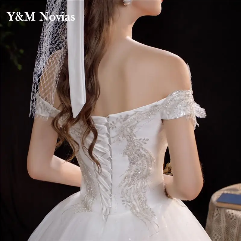 Plus size Korean Style V-Neck Lace Ｏff Shouder Appliques Ball Gown Wedding Dress 2022 New Fashion Simple estidos de noivas