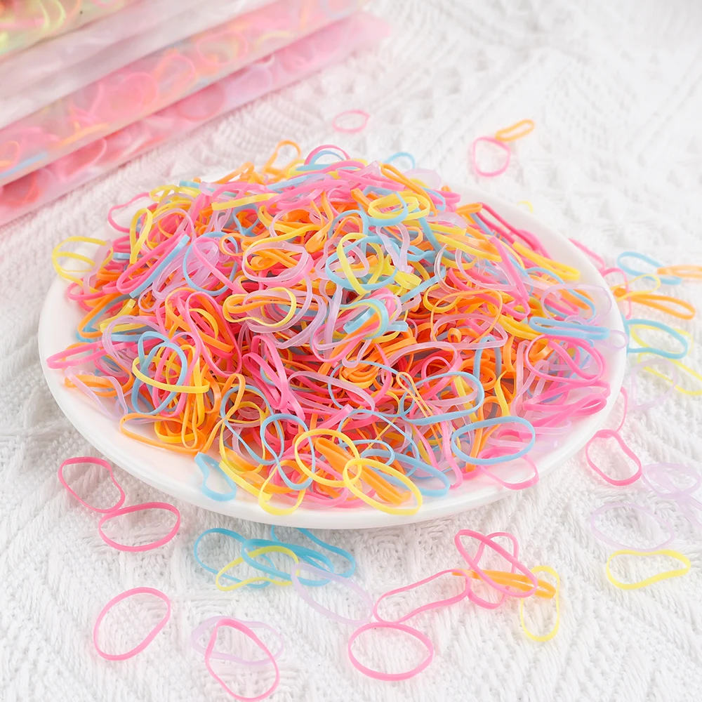 1000Pcs Colorful Disposable Hair Bands Scrunchie for Kids Girls Elastic Rubber Band Ponytail Holder Hair Accessories Hair Ties