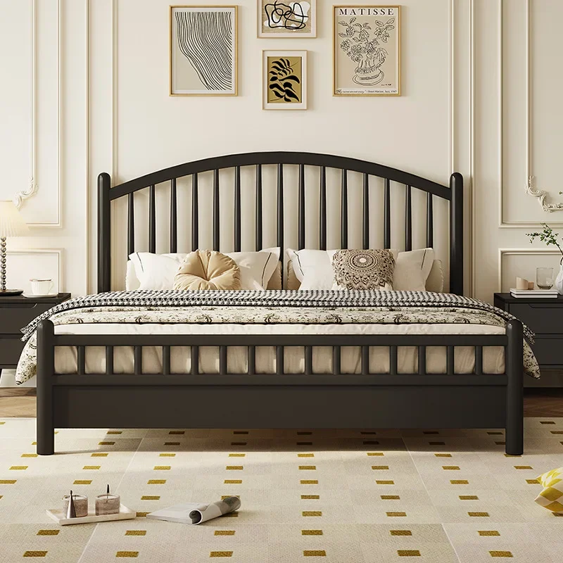 American retro bed real household 1 meter 2 bed beech single bed with storage small apartment