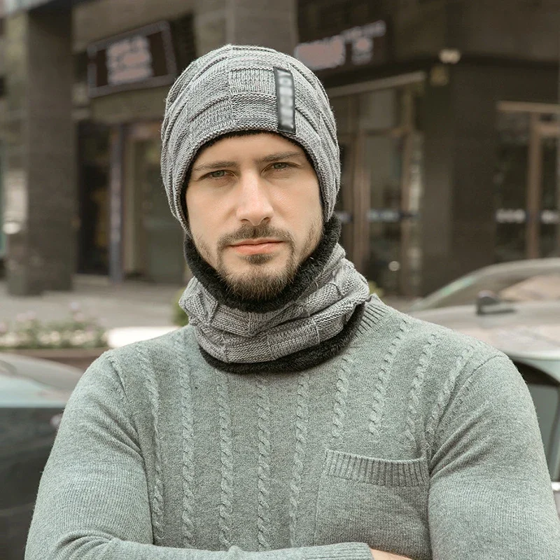 Gorro de punto de invierno para hombre, conjunto de bufanda, cálido, para exteriores, envío directo, novedad