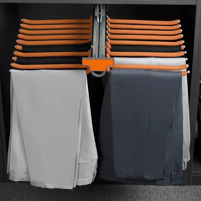 

Pants rack wardrobe built-in household telescopic slide rail pull-out top-mounted side-mounted damping pants draw