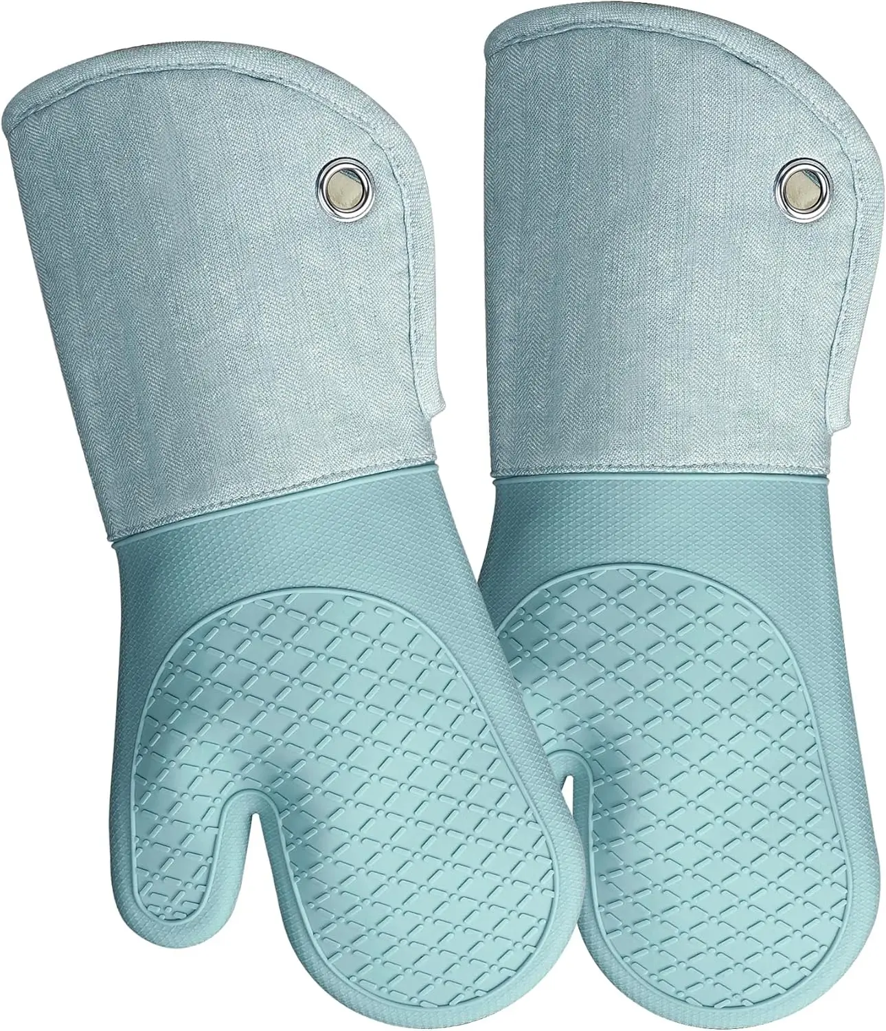 

Heat-Resistant Silicone Oven Mitts Pair, Kitchen Gloves for Cooking Baking BBQ, Light Blue