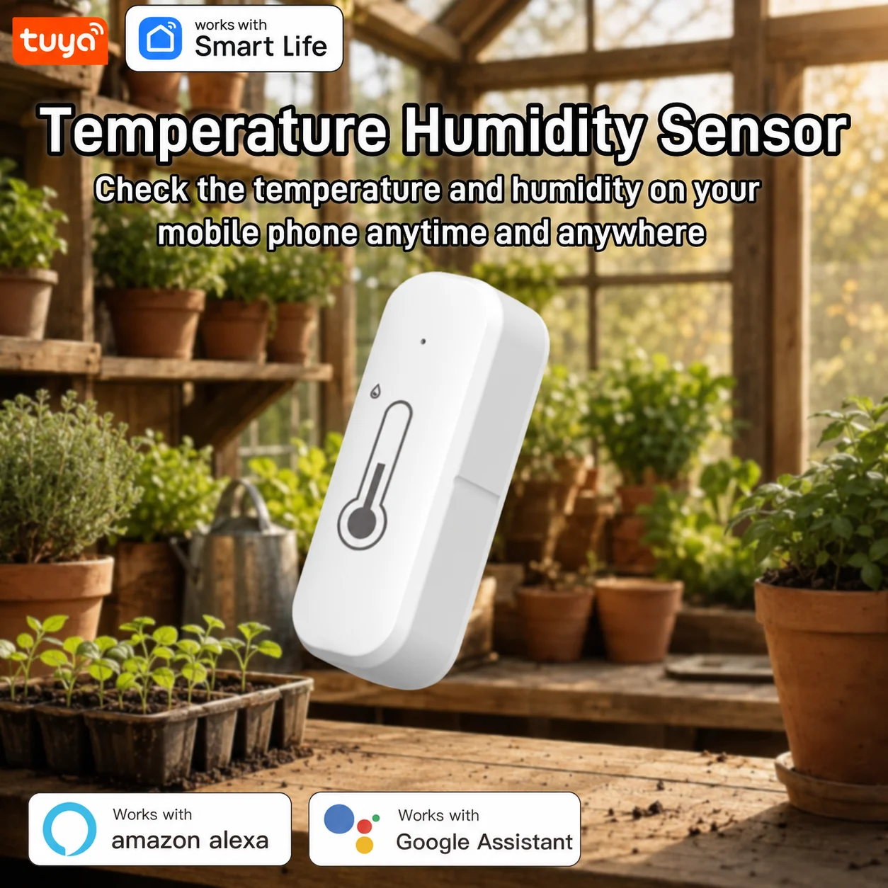 Image of Tuya Temperatur- und Feuchtigkeitssensor, WLAN- und Bluetooth-Konnektivität, überwacht Temperaturänderungen, ideal für Smart Homes.