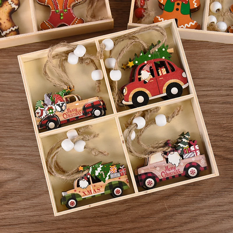 12pcs/Set Christmas Wooden Pendant Gingerbread Santa Claus Gnomes Xmas Tree Hanging Ornament Home New Year Party Gift Decoration