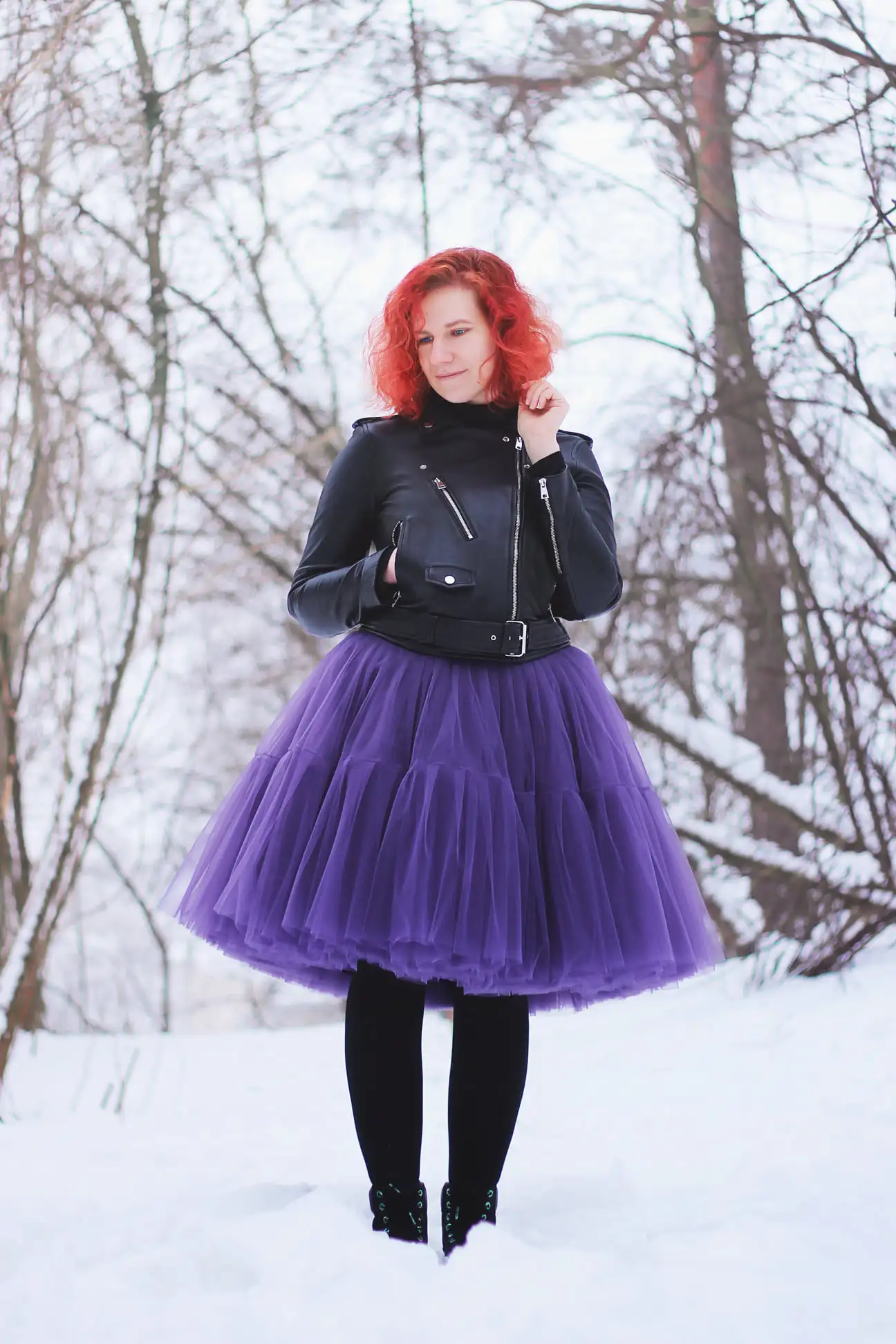 Purple Knee Length Tulle Skirts With Bright Line Decoration Stretchy Waistband Midi Tutu Tulle Skirt Can Be Custom Made