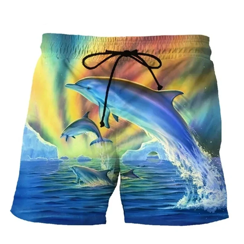 Summer New Animal Kawaii Dolphin 3D Print Beach Shorts Men Women Cartoon Casual Harajuku Kids Cool Ice Shorts Swimwear Trunks