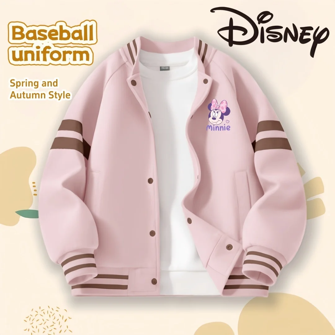 

Детская теплая верхняя одежда в стиле преппи Disney, детская бейсбольная куртка с рисунком Микки и Минни, устойчивая к холоду бейсбольная куртка