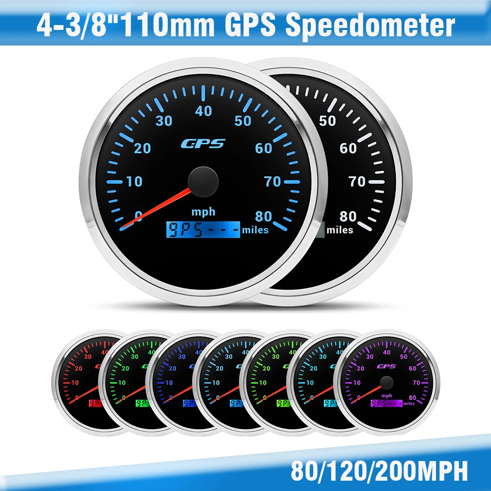 80MPH 120MPH 200MPH GPS Speedometer Gauge +Antenna Boat Car Truck Speed 110mm Waterproof Meter 7 Color Backlight 9-32V Customize