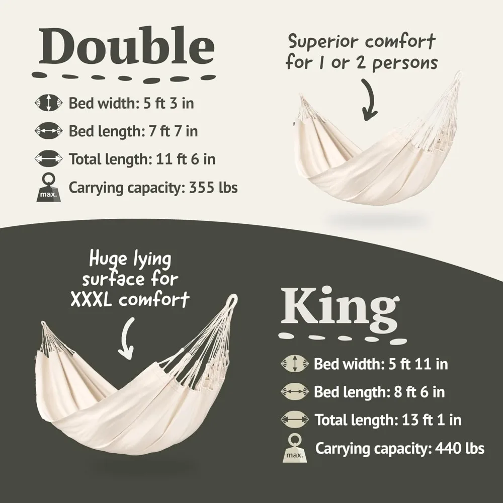 أرجوحة من القطن العضوي من Modesta - للاستخدام الداخلي والخارجي، شجرة فناء الشرفة في الفناء الخلفي لغرفة النوم - سرير كبير من القماش لشخصين - كحد أقصى #5