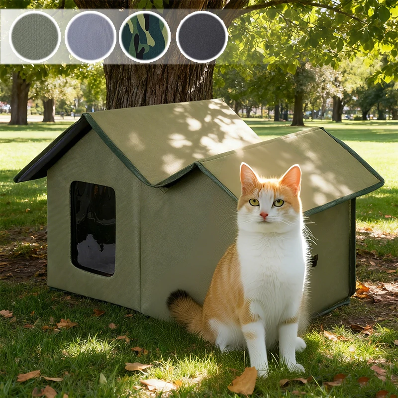 

All Weather Stray Cat Shelter Waterproof Outdoor House with Detachable Roof Easy Clean Warm Winter Bed for Feral Cats Puppies