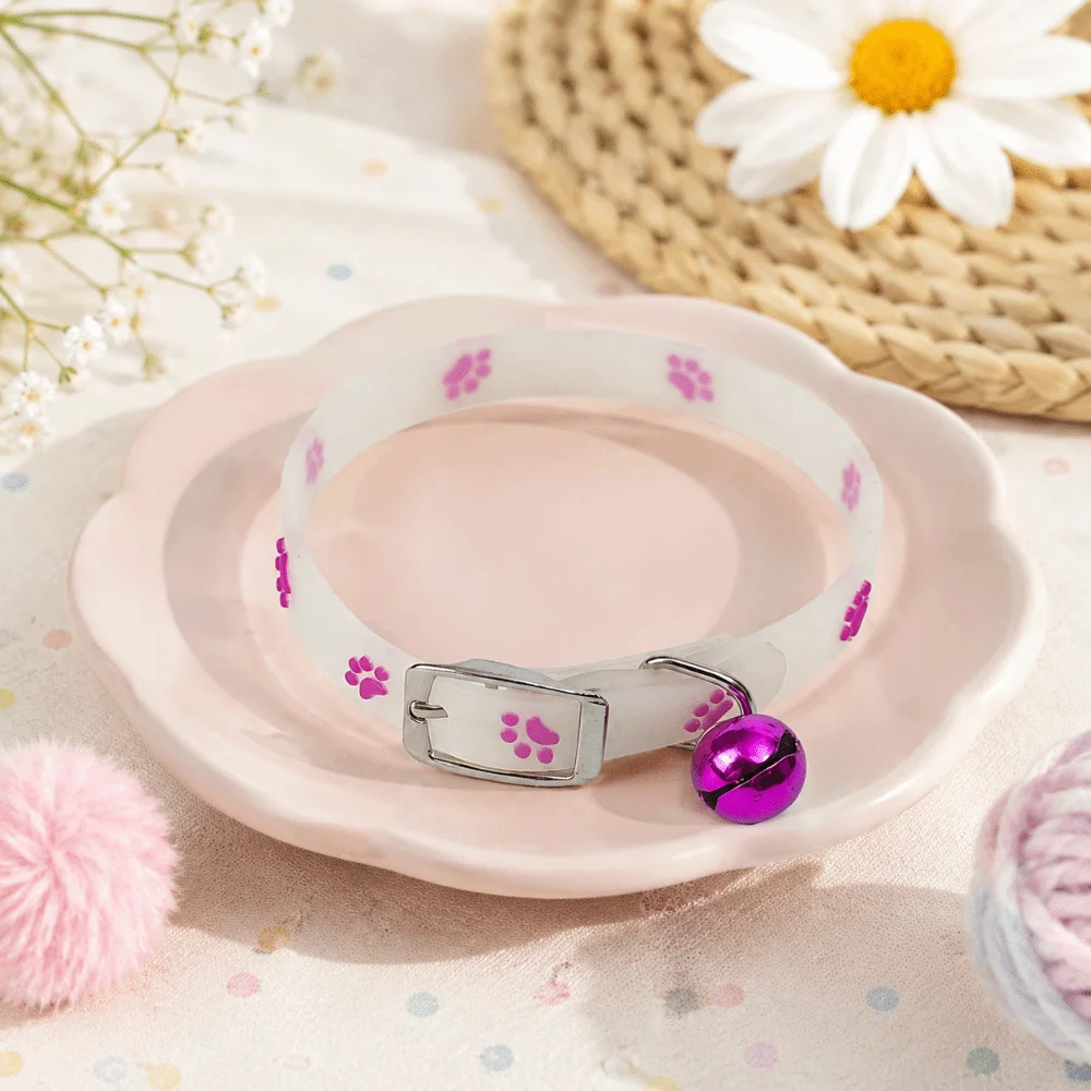 Adjustable Cat Collar Claw Printed Silicone Pet Luminous Collar Anti-Loss Glow In The Dark Pet Collar with Bell Pet Accessories