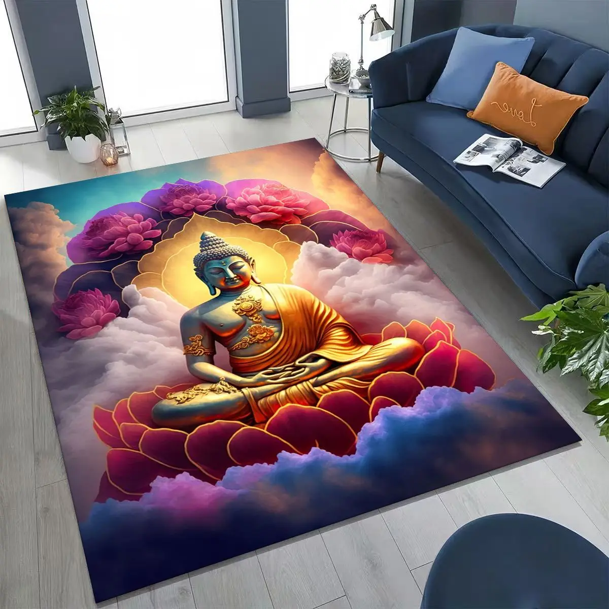 

Faith Solemn Buddha Sakyamuni Flower Rug Carpet for Bedroom Living Room Sofa Home Doormat Decor,Kid Play Non-slip Floor Mat Gift