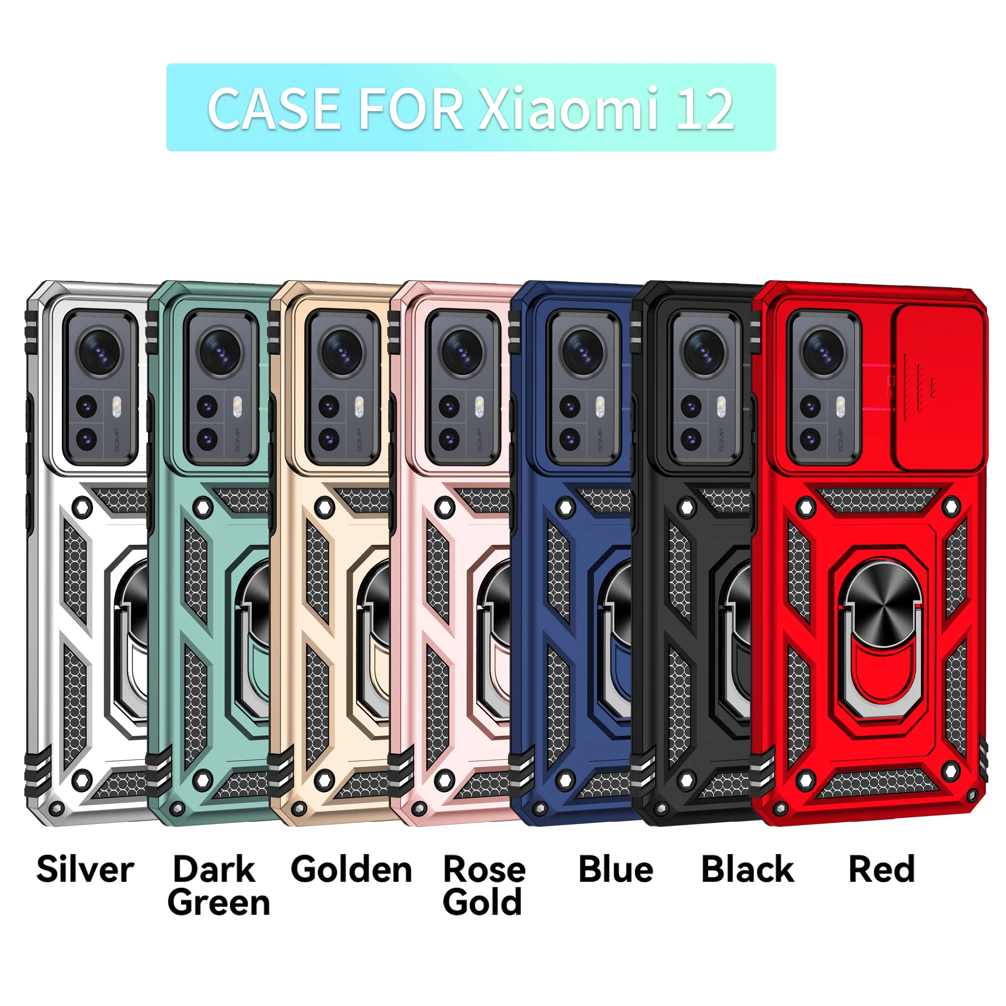 Luxus-Rüstungshülle für Xiaomi 11T 12, 12X13, 13T, 14T, Pro Lite, Ringhalter, Schiebeobjektiv, Ständer, Telefonabdeckung, Schutz, stoßfest – Detail 1