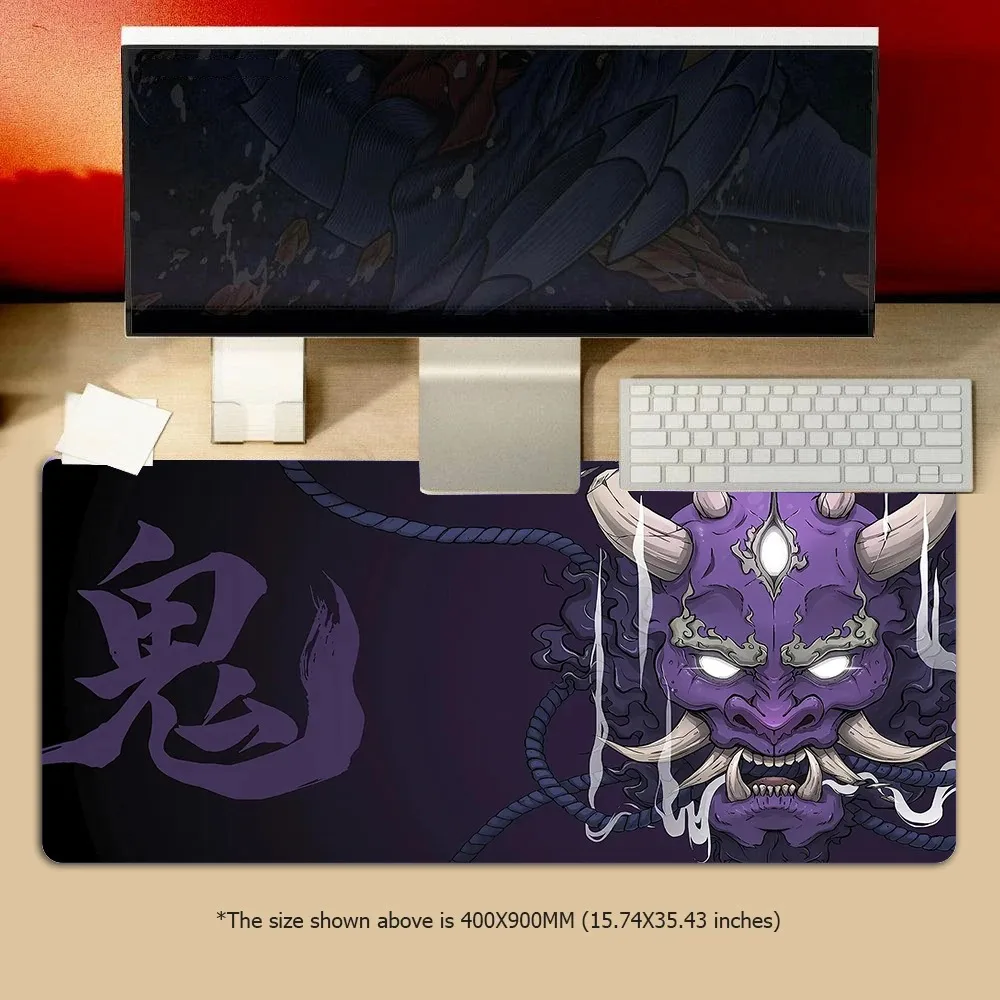 Large Gaming Mouse Pad Japanese White Table Desk Mat Keyboard Black Oni Mousepad Gamer XXL 90x40 Carpet Cat Mouse Mats Company