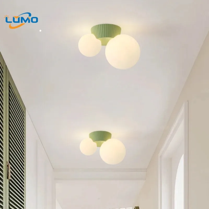 French Rotundity Ceiling Lights Double-headed White Glass Lampshade Creative Hotel Restaurant Living Room Bedroom Hanging Lamps