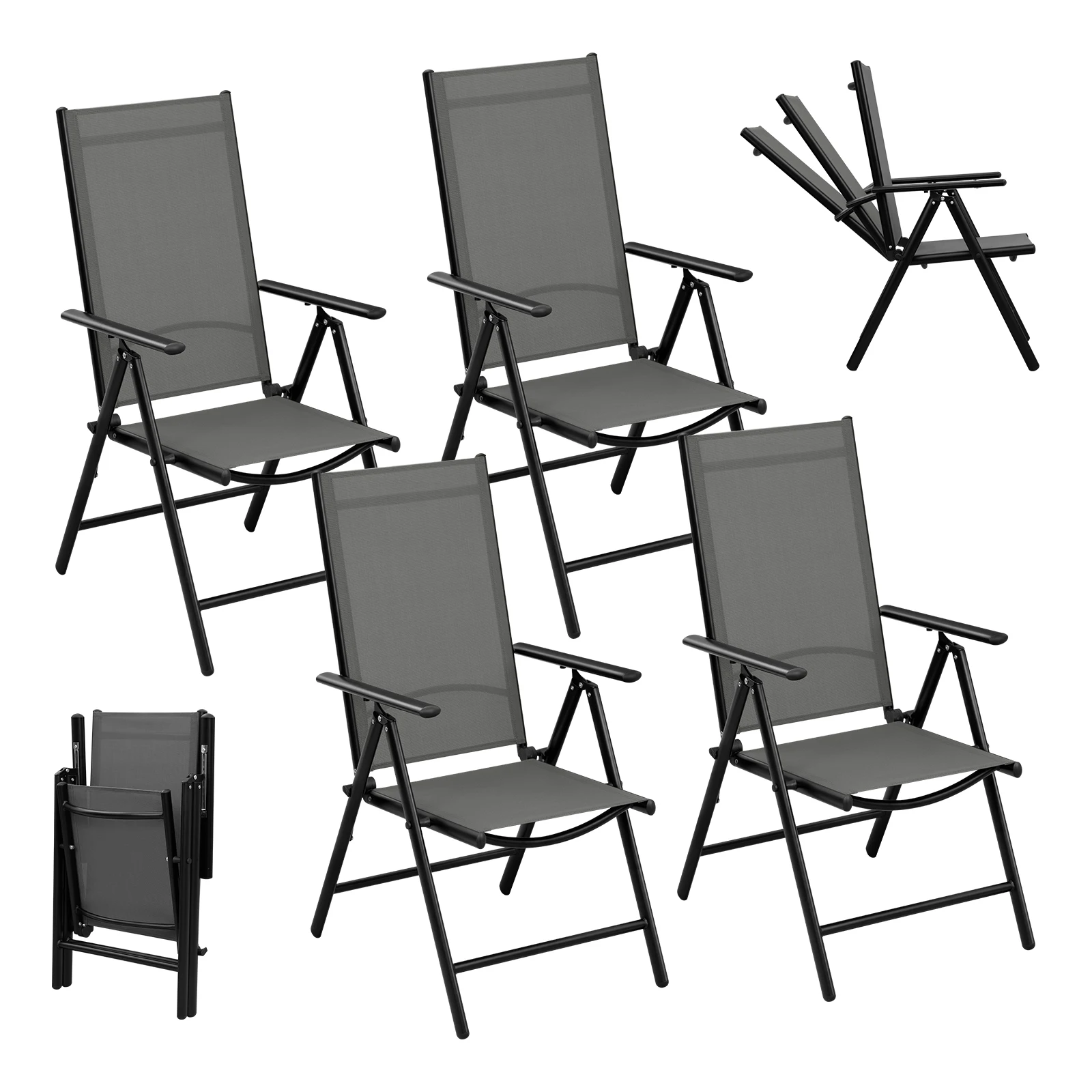 EUGAD 2/4 Stück Klappbarer Gartenstuhl Campingstuhl Hochbelastbar mit 7-fach verstellbarer hoher Rückenlehne für Terrasse, Balkon, Belastbarkeit 150 kg